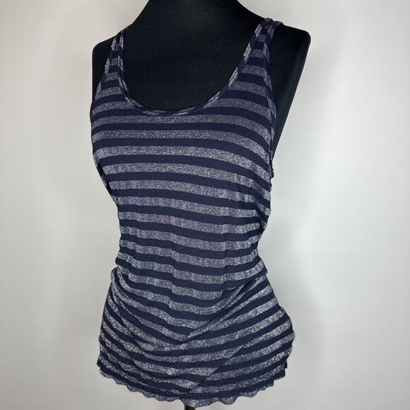 Hard Tail Vintage 90s Y2K Navy Metallic Racerback Sheer Tank Top Womens Small - Picture 1 of 11
